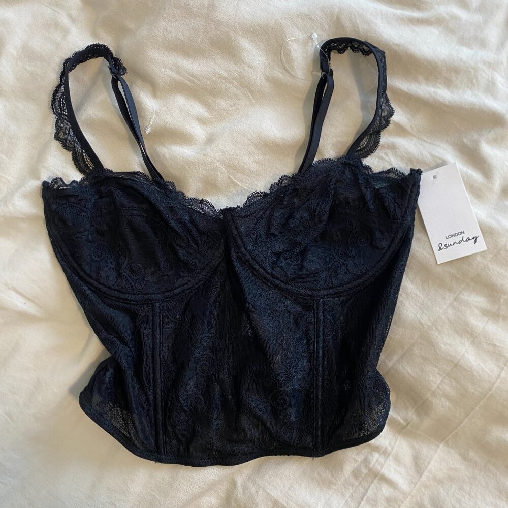 NWT Black Mesh Lace Corset‎ Top Tank Size Small Cup Size 36C